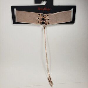 Salmon Necktie Lace-up Chocker and Long Rose Gold Tone Crystal Tassel Necklace